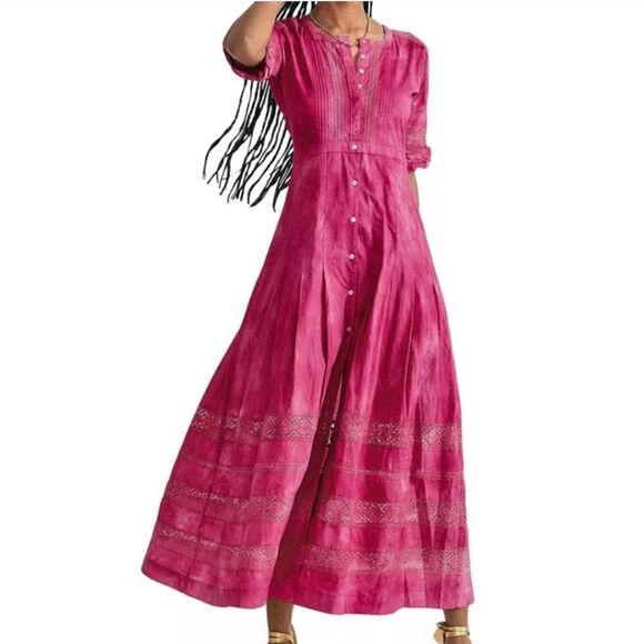 LoveShackFancy Dresses & Skirts - LOVESHACKFANCY Edie Dress Pink Tie Dye Lace Midi XS